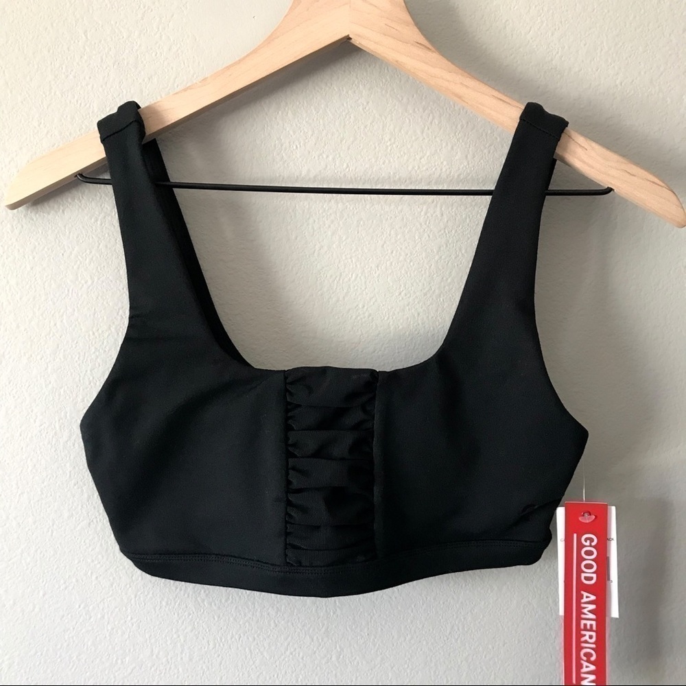 Good American Shirred Sports Bra Black Size 1 NWT